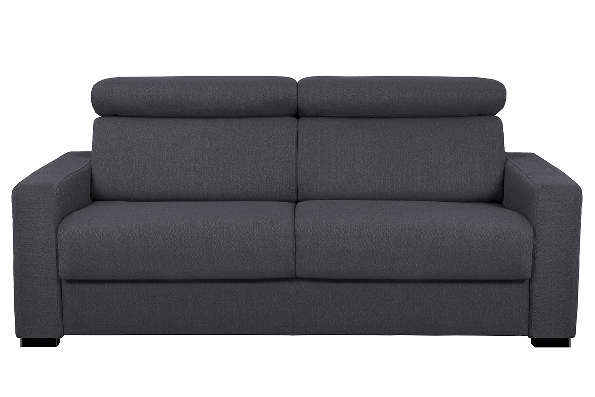 Canap� convertible avec t�ti�res ajustables 3 places en tissu effet velours gris anthracite avec matelas 12 cm NORO