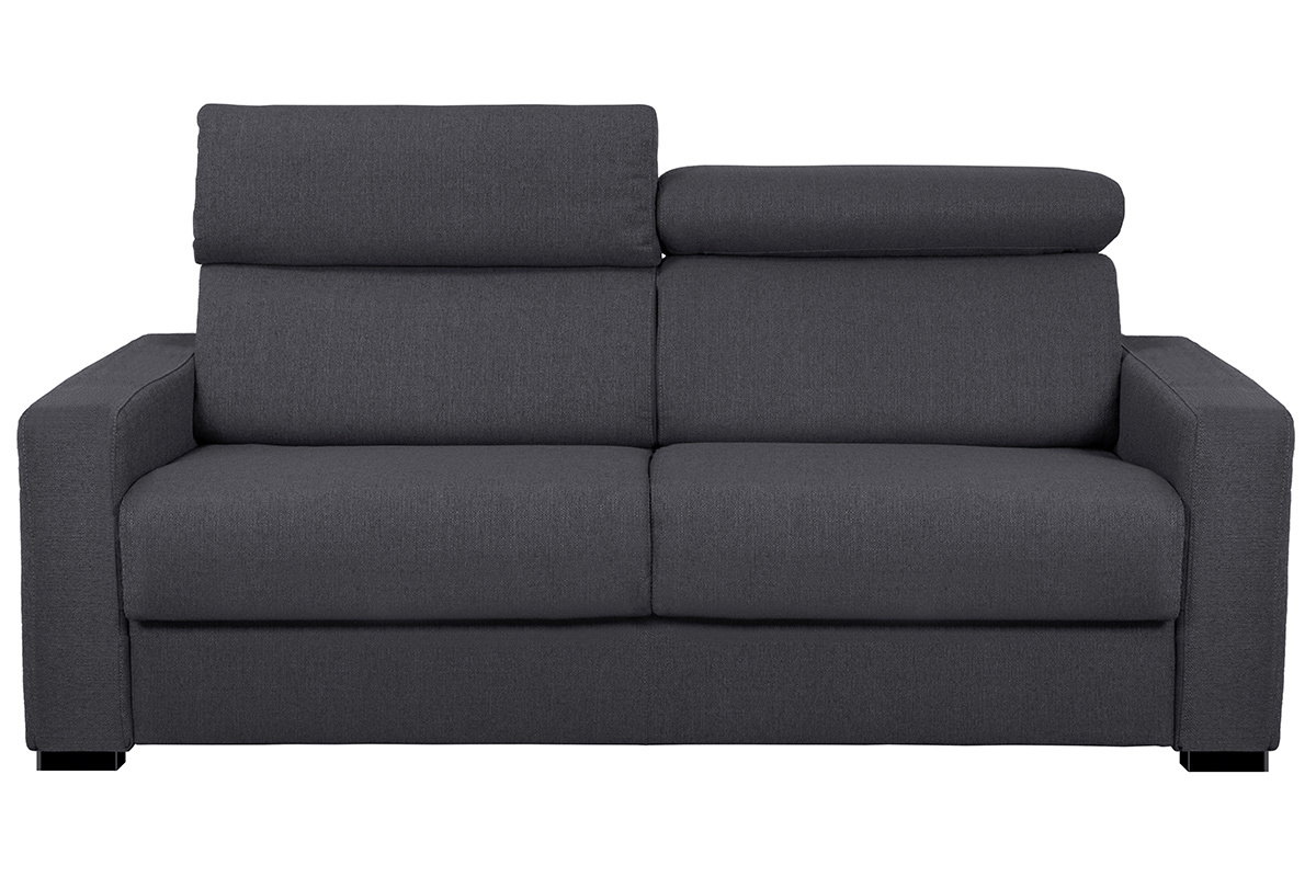Canap� convertible avec t�ti�res ajustables 3 places en tissu effet velours gris anthracite avec matelas 12 cm NORO