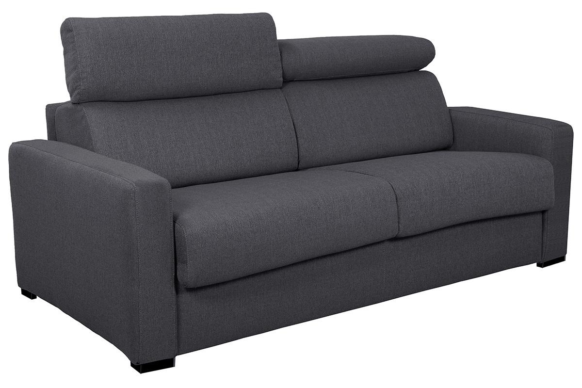 Canap� convertible avec t�ti�res ajustables 3 places en tissu effet velours gris anthracite avec matelas 12 cm NORO