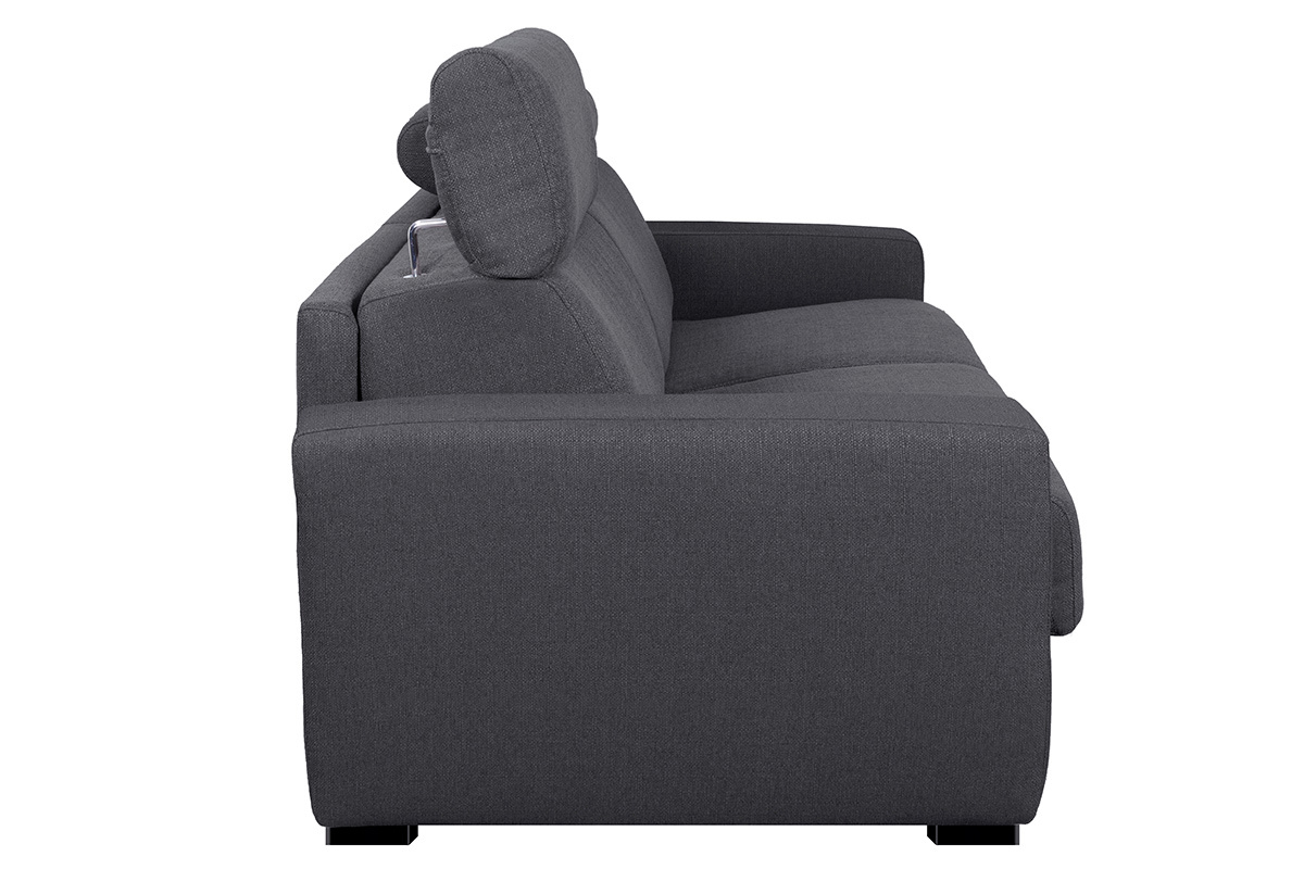 Canap� convertible avec t�ti�res ajustables 3 places en tissu effet velours gris anthracite avec matelas 12 cm NORO