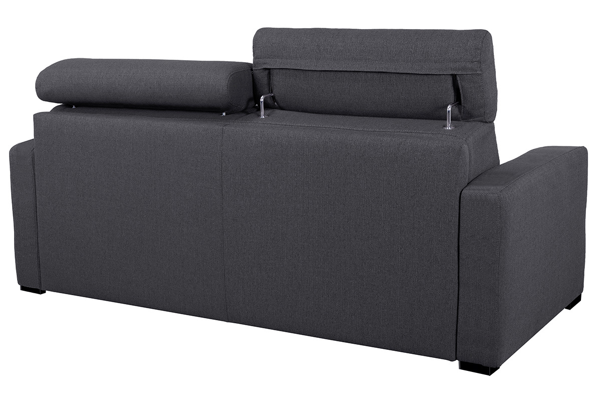 Canap� convertible avec t�ti�res ajustables 3 places en tissu effet velours gris anthracite avec matelas 12 cm NORO