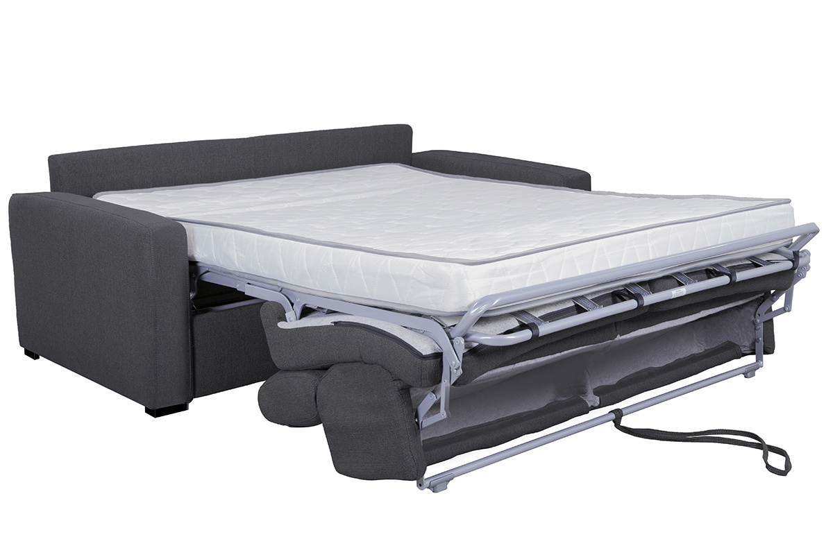 Canap� convertible avec t�ti�res ajustables 3 places en tissu effet velours gris anthracite avec matelas 12 cm NORO