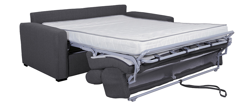 Canapé convertible avec têtières ajustables effet velours gris anthracite avec matelas 12 cm NORO