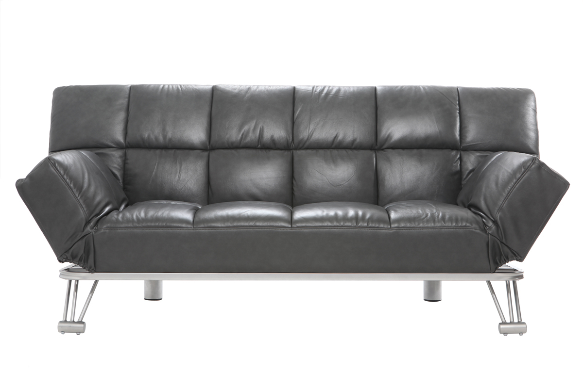 Canap convertible cuir 3 places gris MANHATTAN - cuir de vache