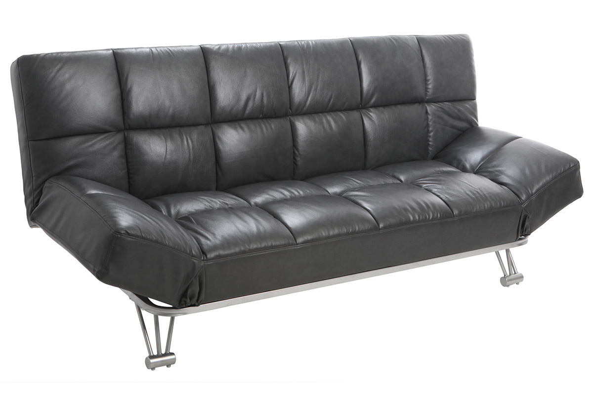 Canap convertible cuir 3 places gris MANHATTAN - cuir de vache