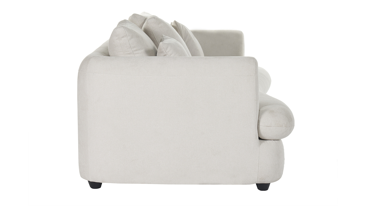 Canapé convertible déhoussable 3-4 places design haricot en tissu effet velours beige clair SACHA