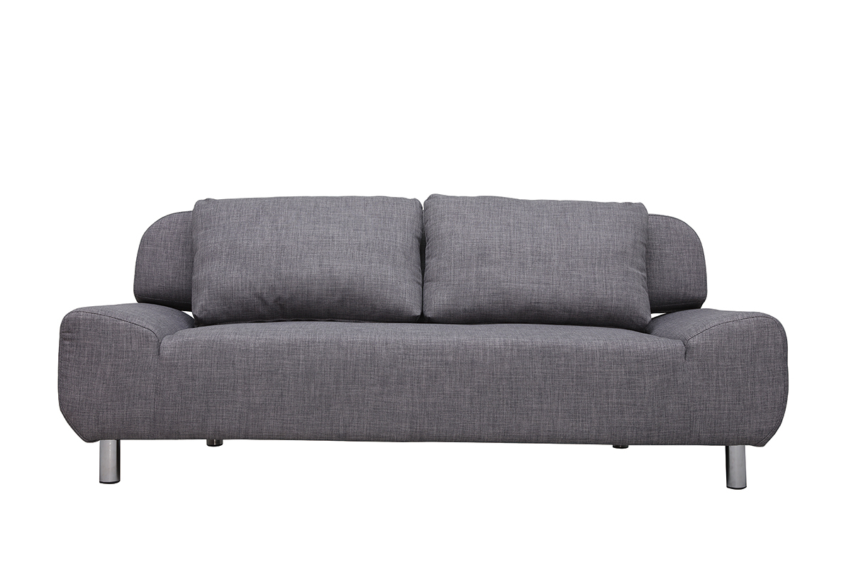 Canap convertible design 2 places en tissu gris clair et acier chrom TULSA