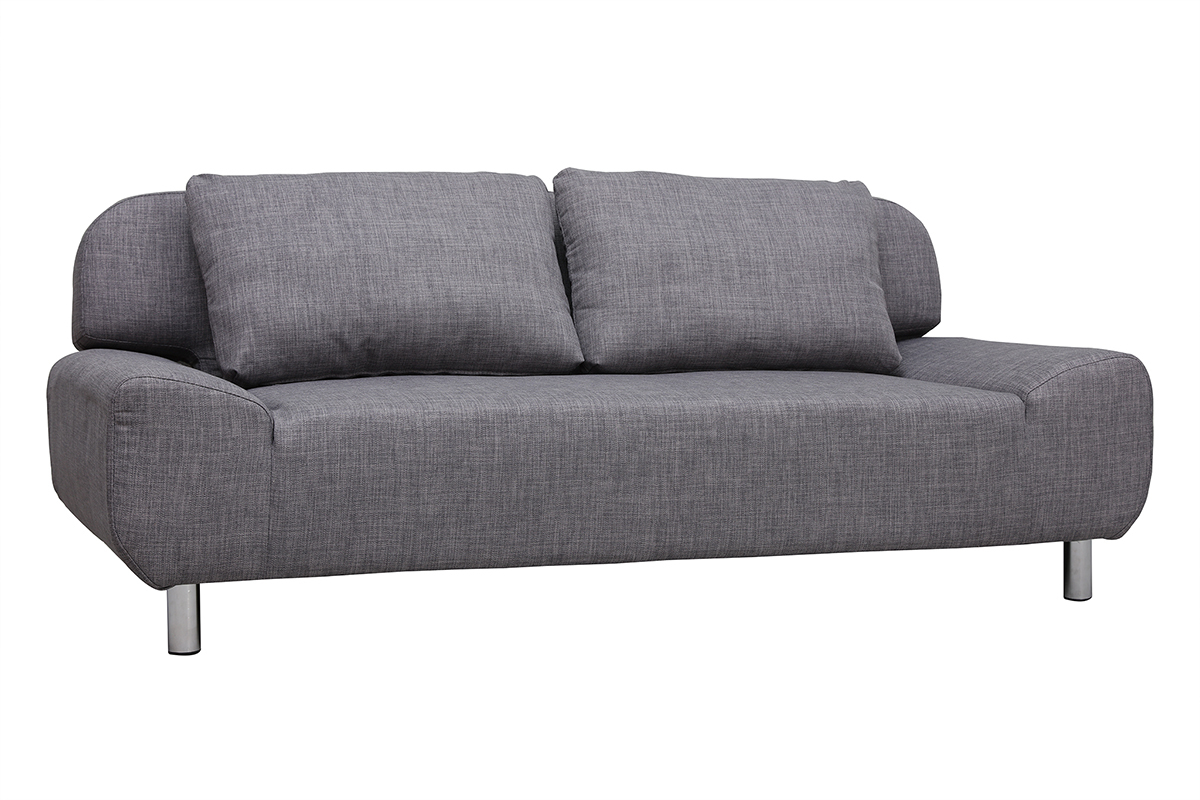 Canap convertible design 2 places en tissu gris clair et acier chrom TULSA