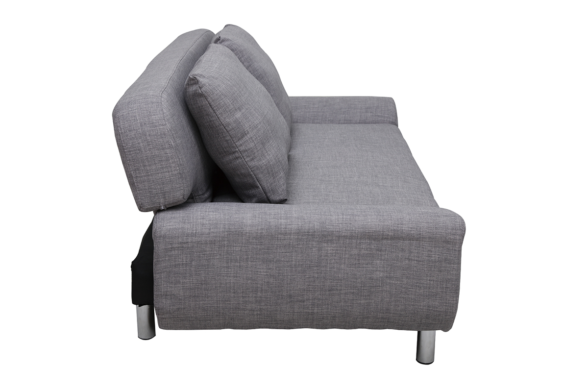 Canap convertible design 2 places en tissu gris clair et acier chrom TULSA