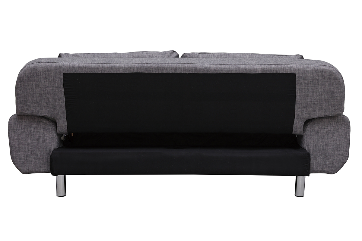 Canap convertible design 2 places en tissu gris clair et acier chrom TULSA