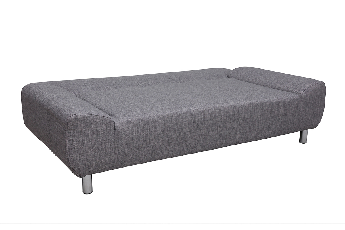 Canap convertible design 2 places en tissu gris clair et acier chrom TULSA
