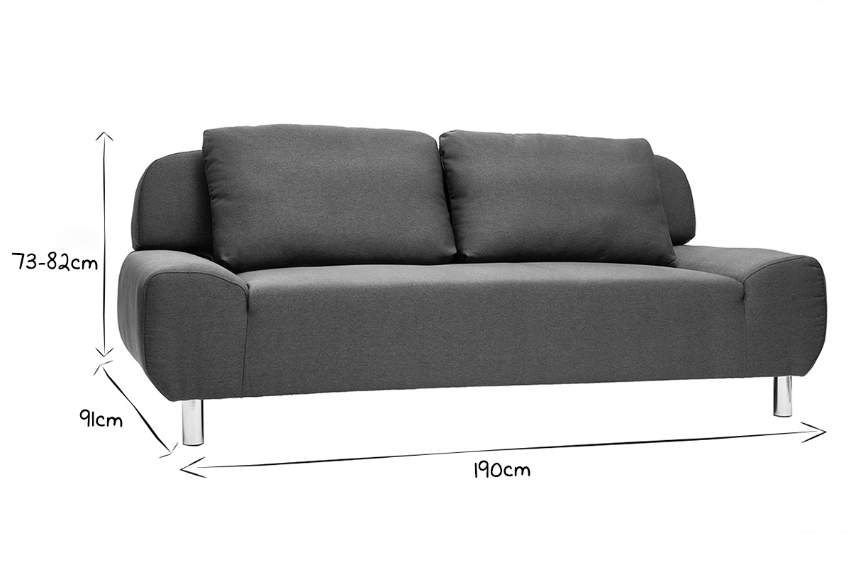 Canap convertible design 2 places en tissu gris clair et acier chrom TULSA