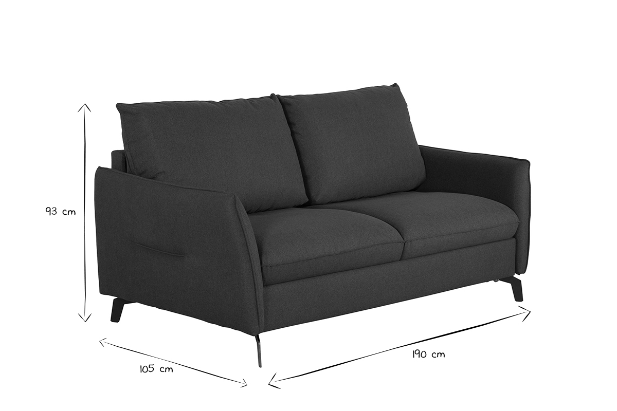 Canap� convertible design 3 places en tissu bleu canard et m�tal noir avec matelas 12 cm LIAM