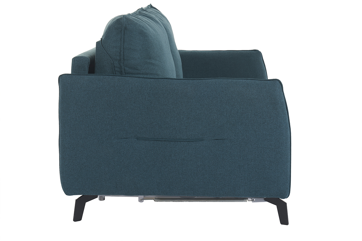 Canap� convertible design 3 places en tissu bleu canard et m�tal noir avec matelas 12 cm LIAM