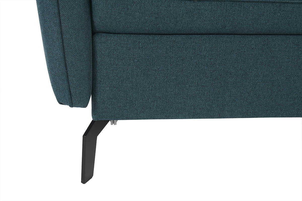 Canap� convertible design 3 places en tissu bleu canard et m�tal noir avec matelas 12 cm LIAM