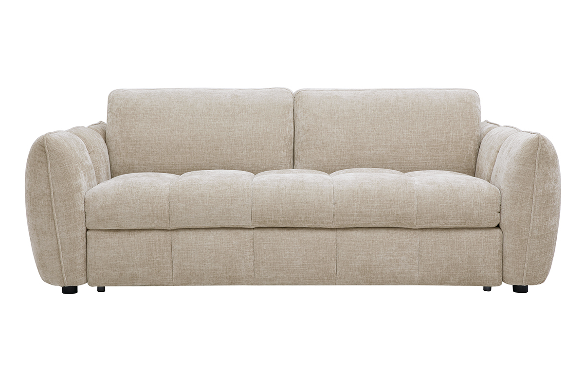 Canap� convertible design 3 places en tissu effet velours textur� taupe, vue de face