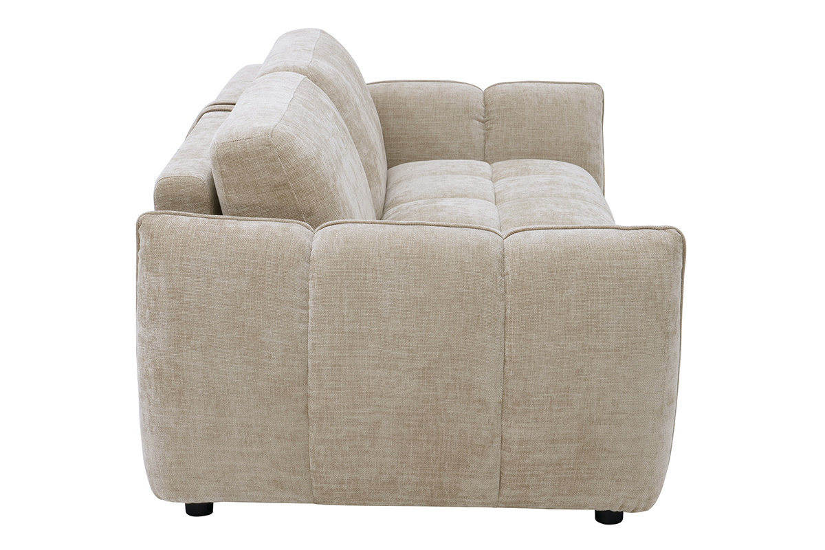Canap� convertible design 3 places en tissu effet velours textur� taupe WONDER