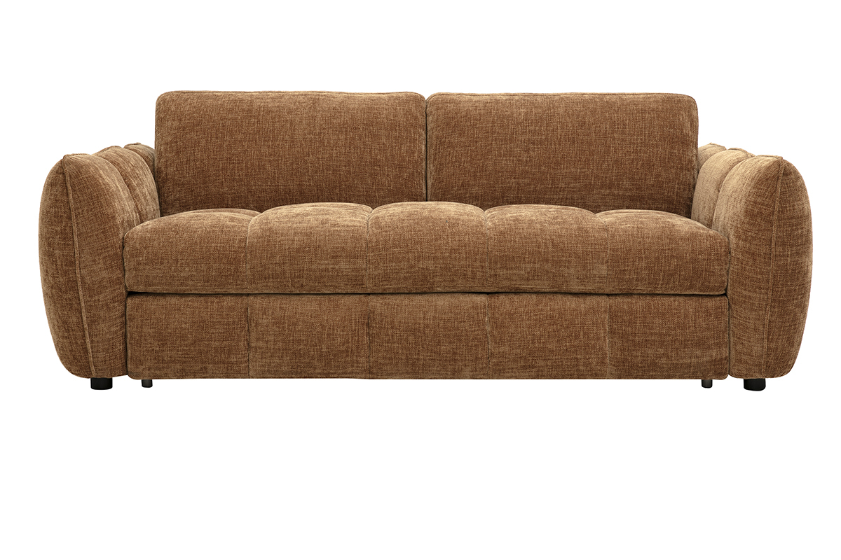 Canap� convertible design 3 places en tissu effet velours textur� terre br�l�e, vue de face
