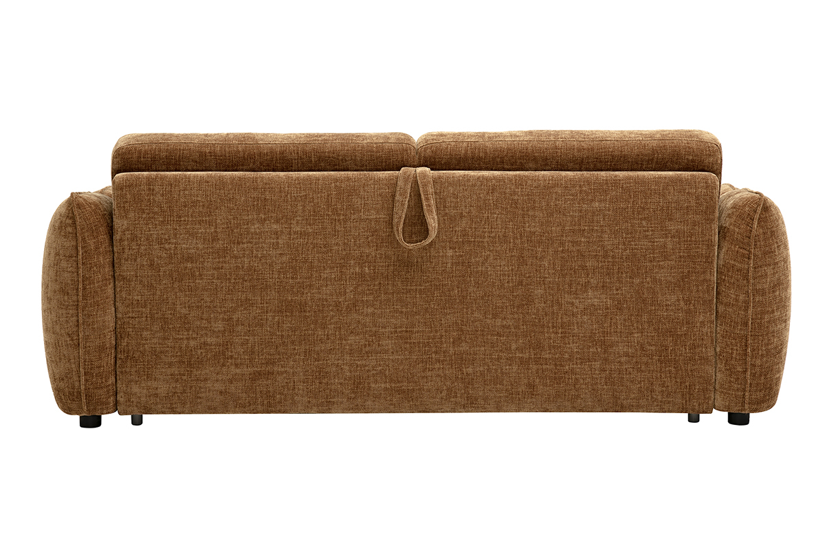Canap� convertible 3 places vue arri�re, tissu effet velours textur� terre br�l�e.
