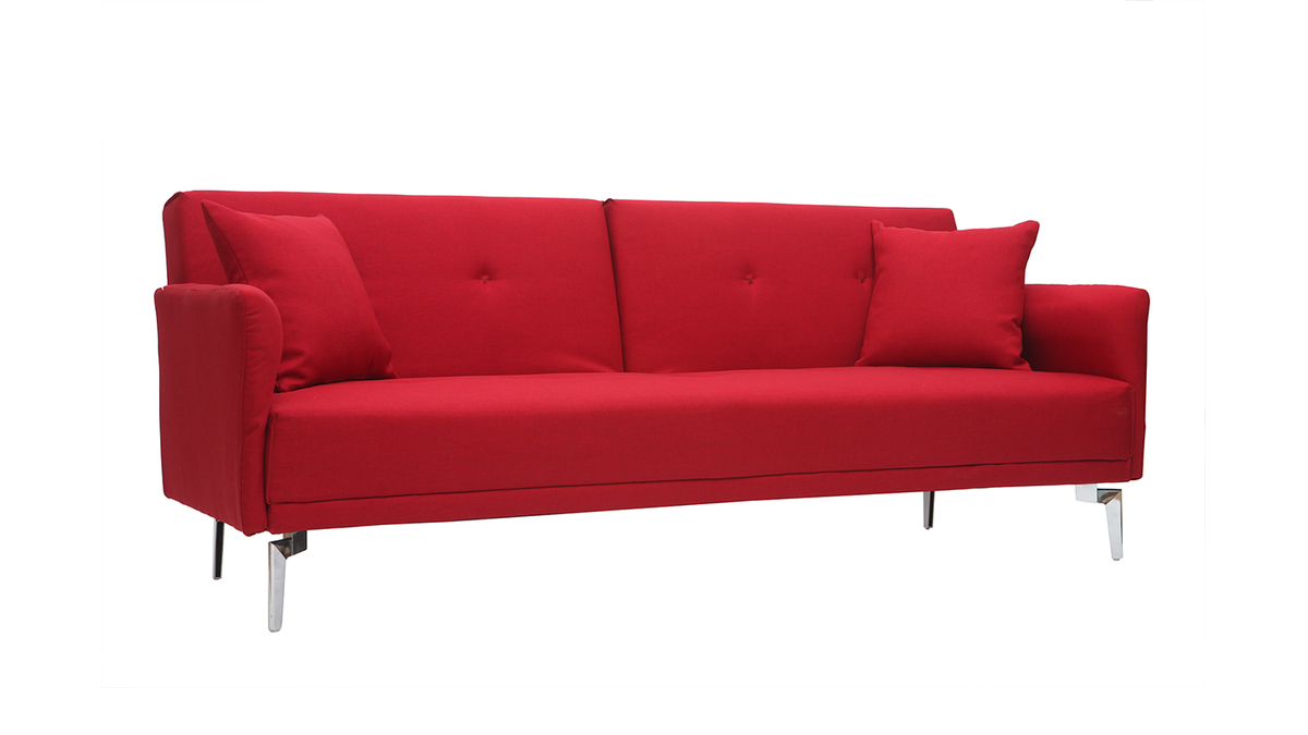 Canapé convertible design 3 places en tissu rouge ELIN