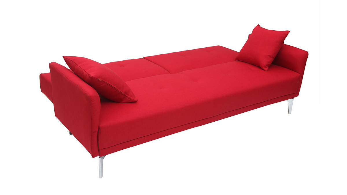 Canapé convertible design 3 places en tissu rouge ELIN