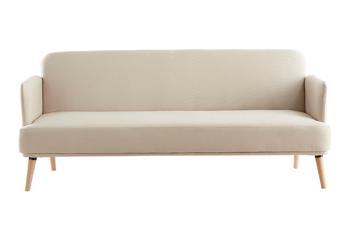 Canap� convertible scandinave 3 places en tissu beige et bois clair JAGGER