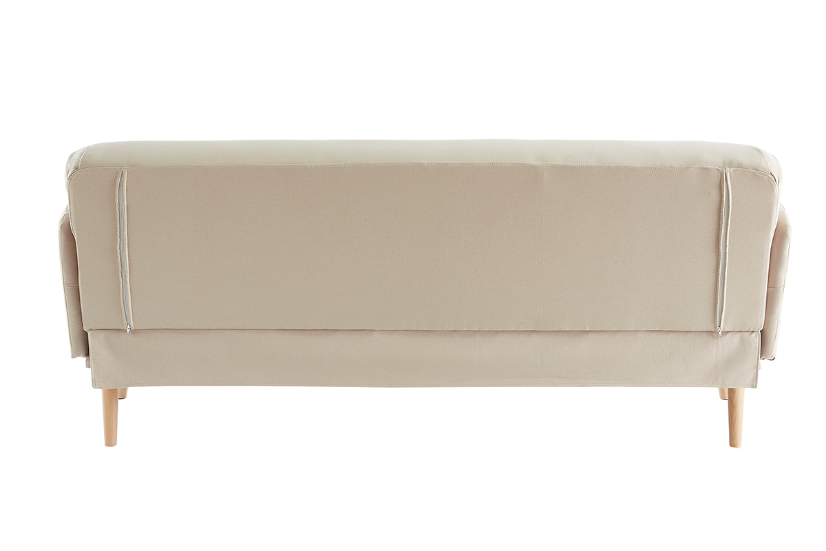 Canap� convertible scandinave 3 places en tissu beige et bois clair JAGGER