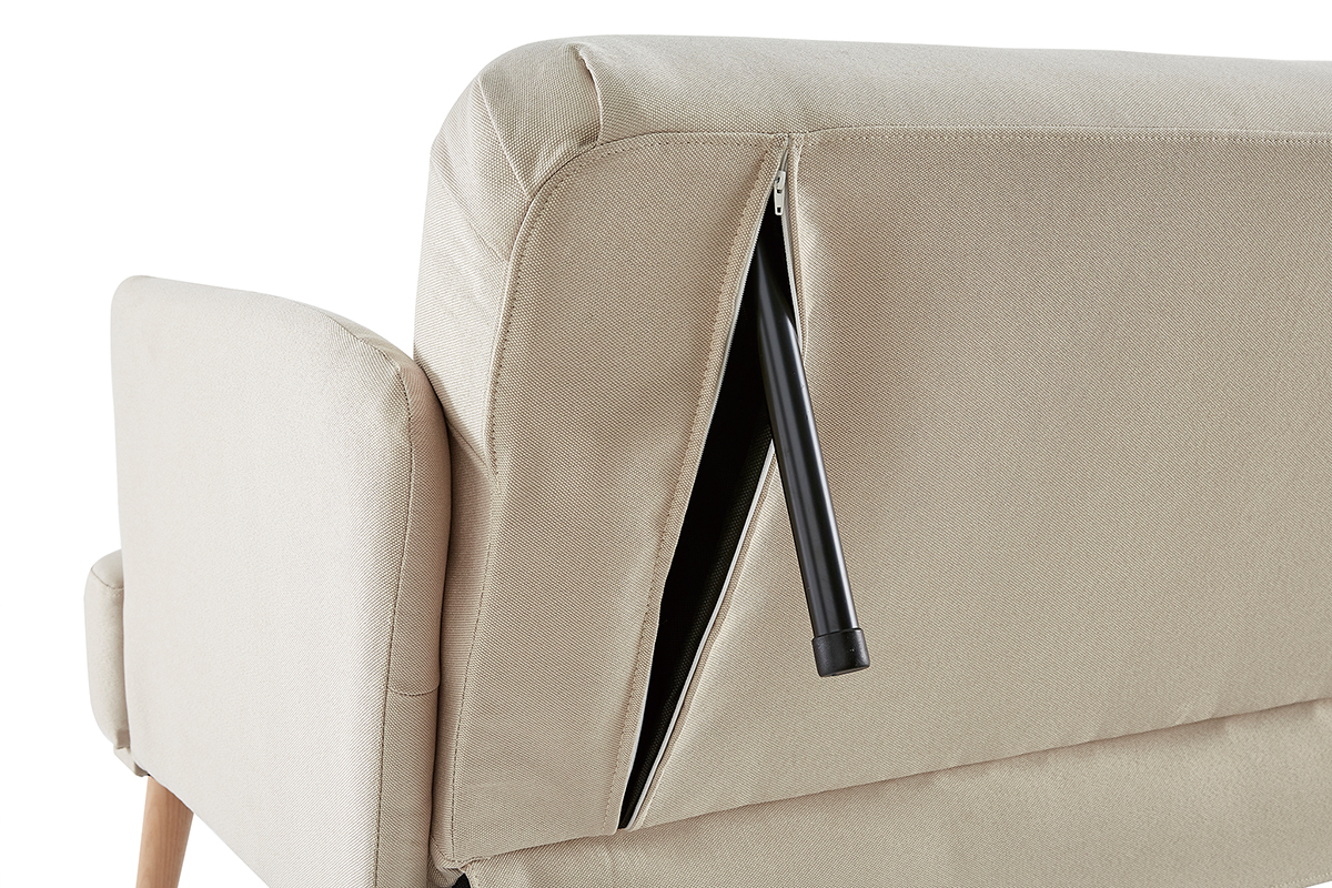 Canap� convertible scandinave 3 places en tissu beige et bois clair JAGGER