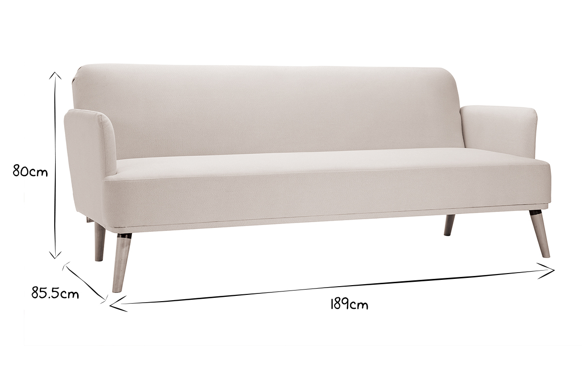 Canap� convertible scandinave 3 places en tissu beige et bois clair JAGGER