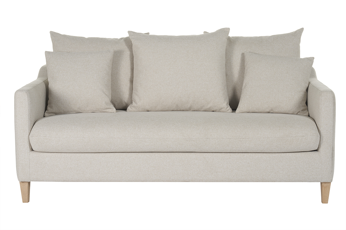 Canap� convertible scandinave 3 places en tissu beige et bois clair LOUISE