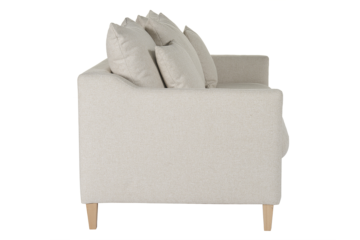 Canap� convertible scandinave 3 places en tissu beige et bois clair LOUISE