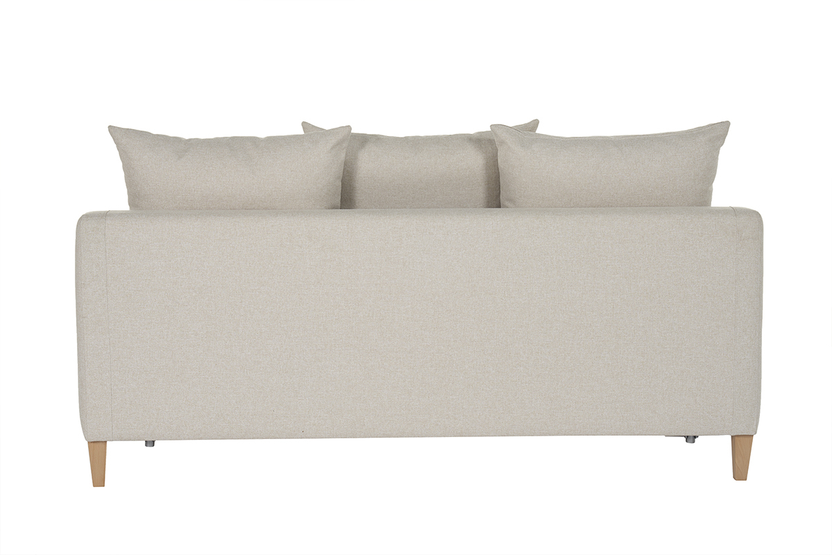 Canap� convertible scandinave 3 places en tissu beige et bois clair LOUISE