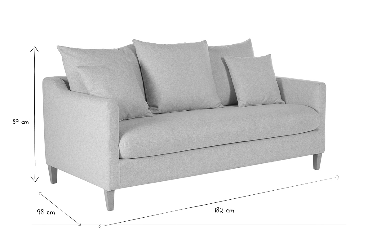 Canap� convertible scandinave 3 places en tissu beige et bois clair LOUISE