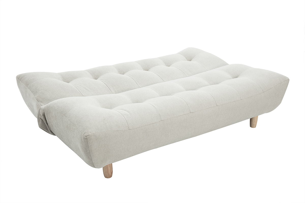 Canap� convertible scandinave 3 places en tissu beige et bois clair YUMI, vue de dessus