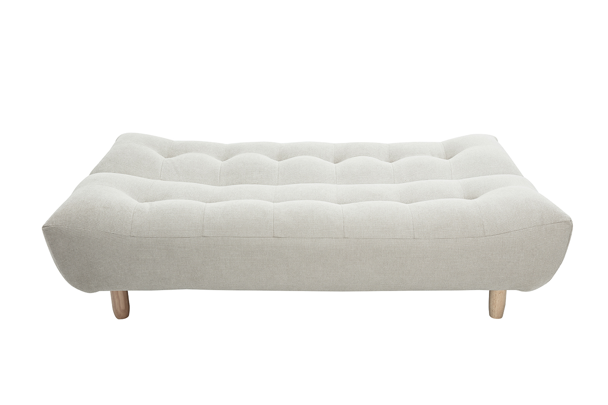 Canap� convertible scandinave 3 places en tissu beige, vue de face, avec pieds en bois clair.