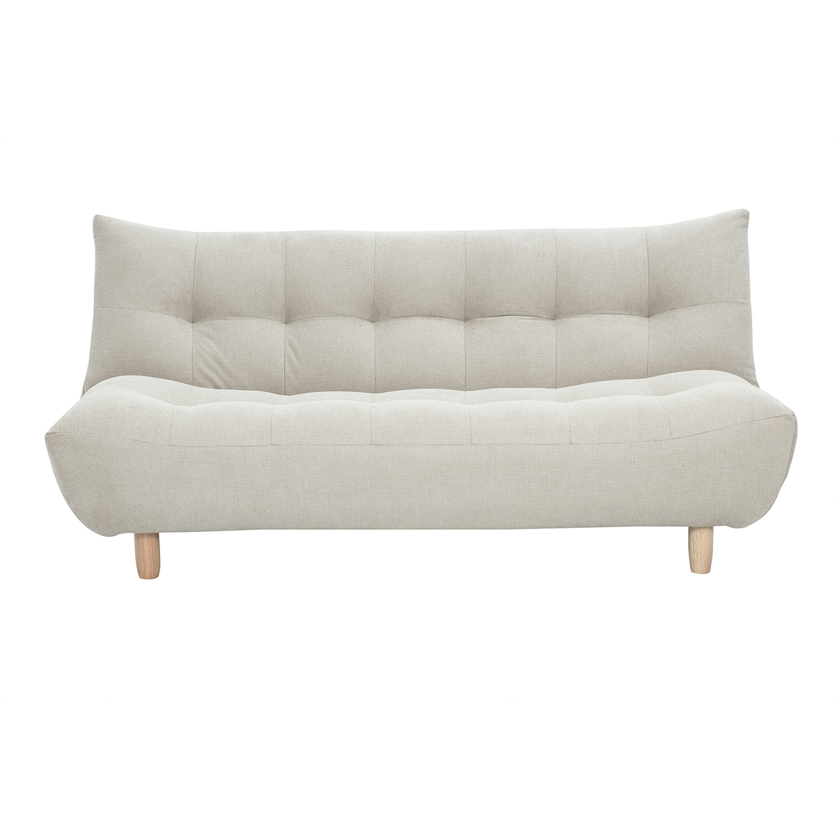 Canapé convertible scandinave 3 places en tissu beige et bois clair YUMI Canapé convertible scandinave 3 places en tissu beige et bois clair YUMI