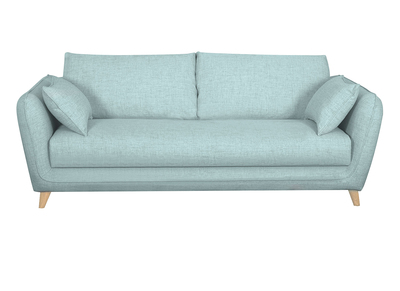 Canap&eacute; convertible scandinave 3 places en tissu bleu glacier avec matelas 10 cm CREEP