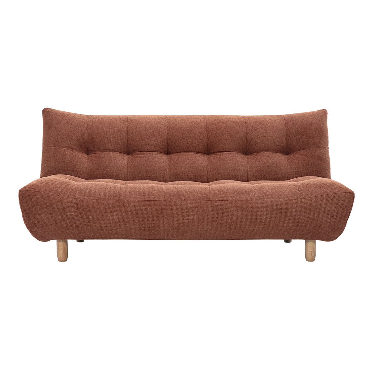 Canapé convertible scandinave 3 places en tissu chenille terre brûlée et bois clair YUMI Canapé convertible scandinave 3 places en tissu chenille terre brûlée et bois clair YUMI