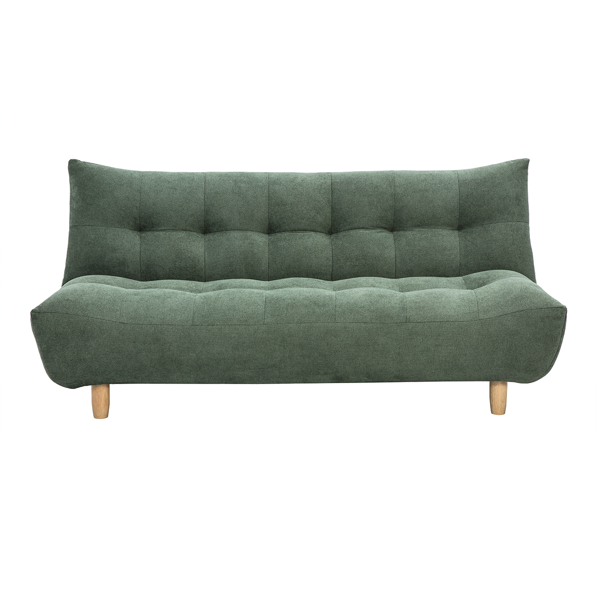 Canapé convertible scandinave 3 places en tissu chenille vert kaki et bois clair YUMI Canapé convertible scandinave 3 places en tissu chenille vert kaki et bois clair YUMI
