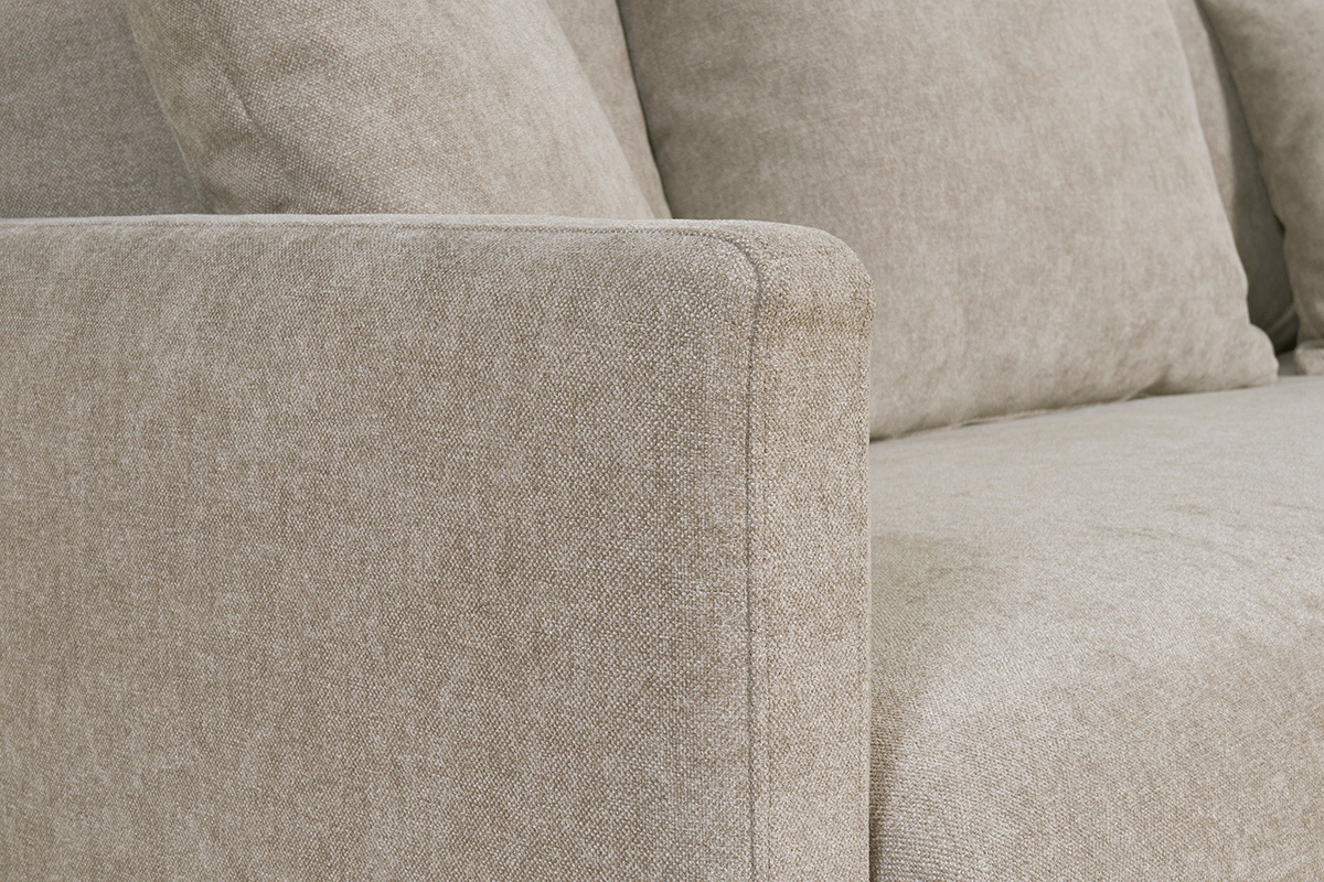 Canap convertible scandinave 3 places en tissu effet velours gris et bois clair LOUISE