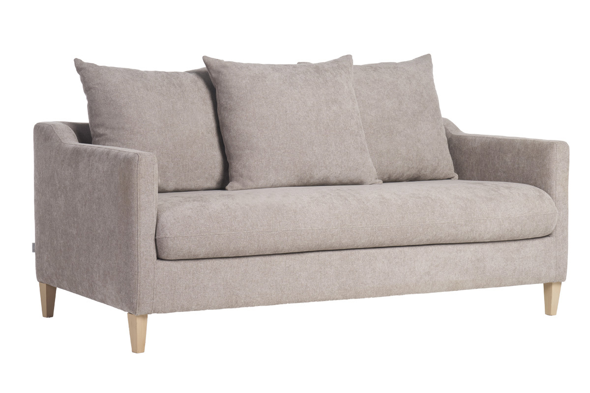 Canap convertible scandinave 3 places en tissu effet velours gris et bois clair LOUISE