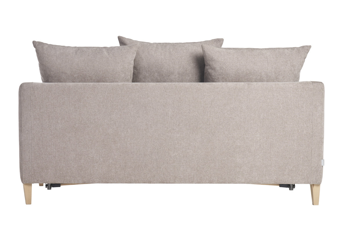 Canap convertible scandinave 3 places en tissu effet velours gris et bois clair LOUISE