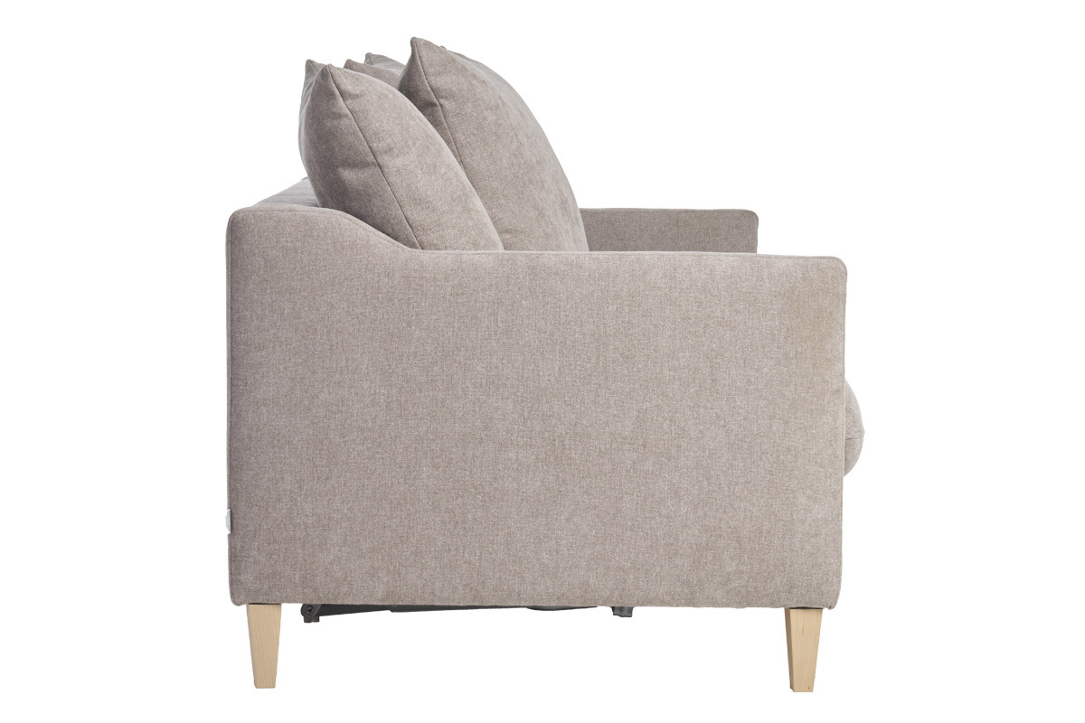 Canap convertible scandinave 3 places en tissu effet velours gris et bois clair LOUISE