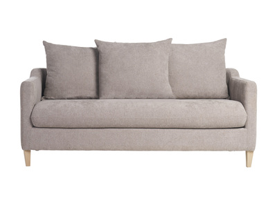 Canapé convertible scandinave 3 places en tissu effet velours gris et bois clair LOUISE