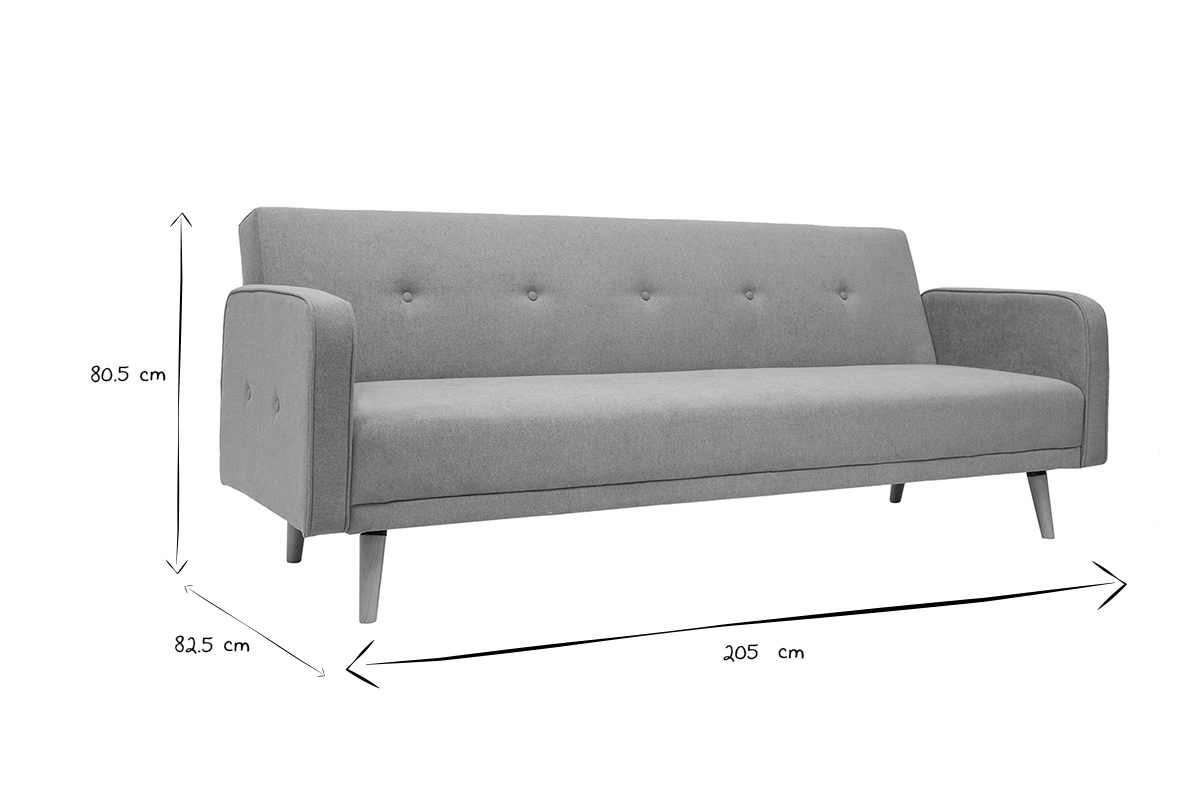 Canap� convertible scandinave 3 places en tissu effet velours jaune moutarde et bois clair ULLA