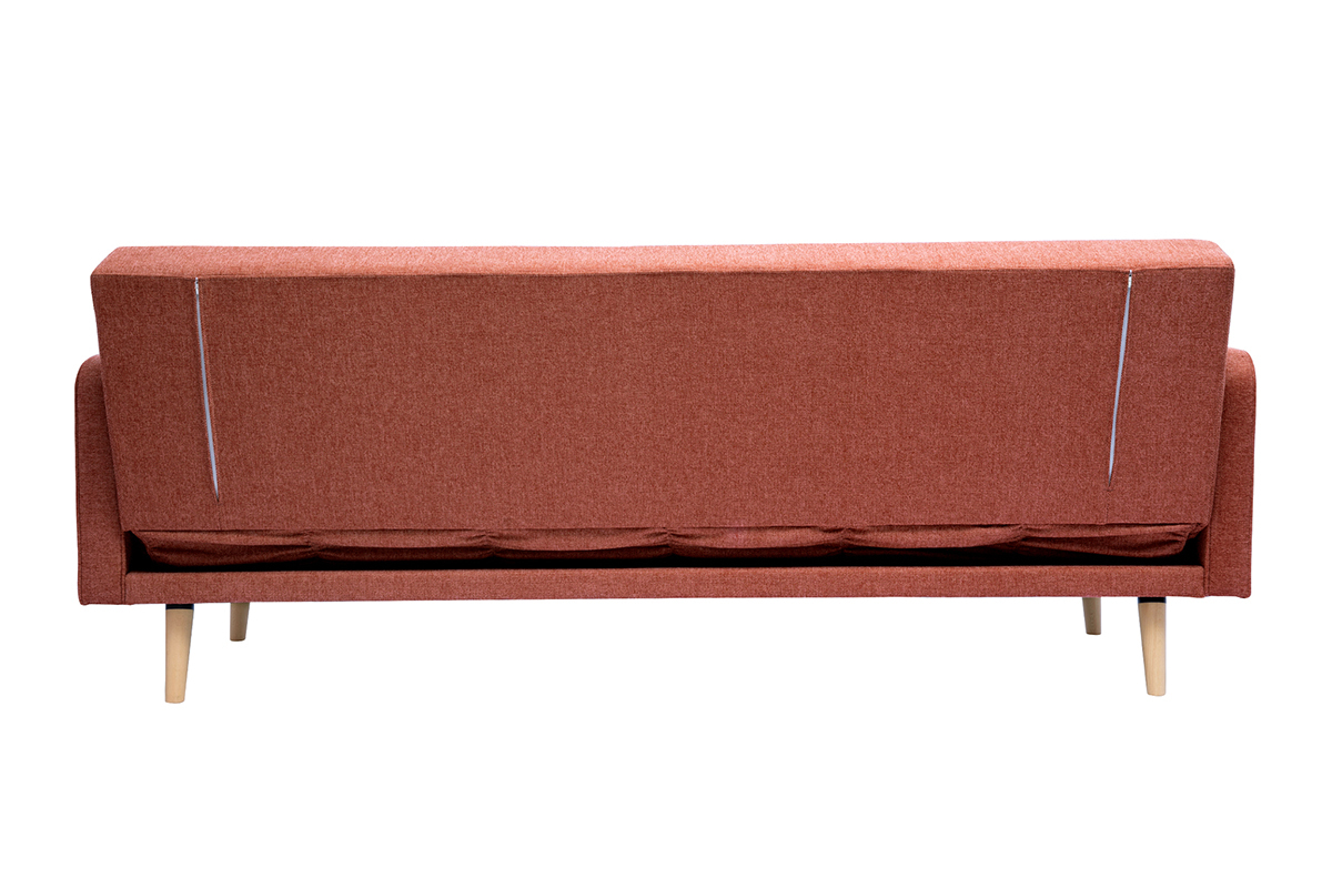 Canap convertible scandinave 3 places en tissu effet velours textur terracotta et bois clair ULLA