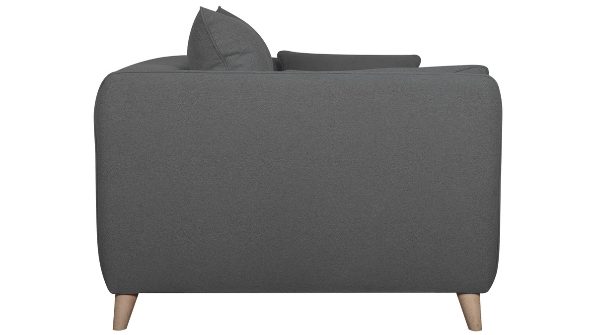 Canap convertible scandinave 3 places en tissu gris anthracite et bois clair GUILTY
