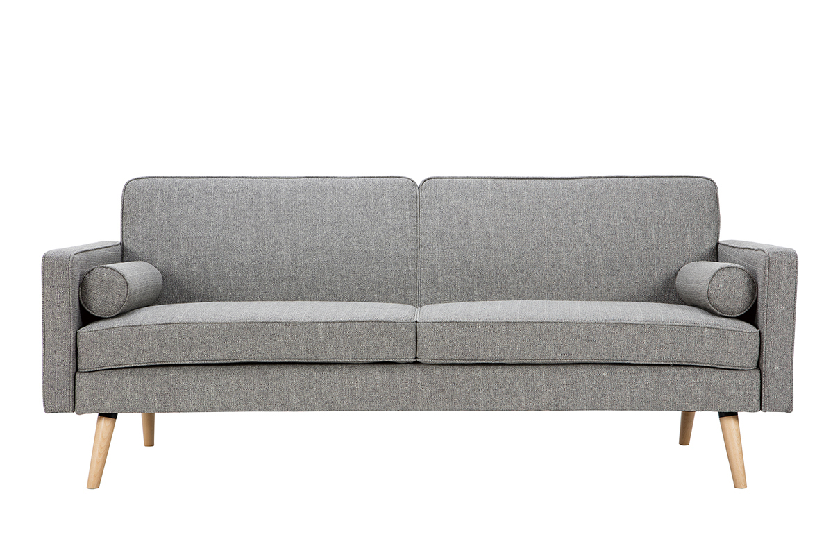 Canap� convertible scandinave 3 places en tissu gris clair et bois clair MOORE