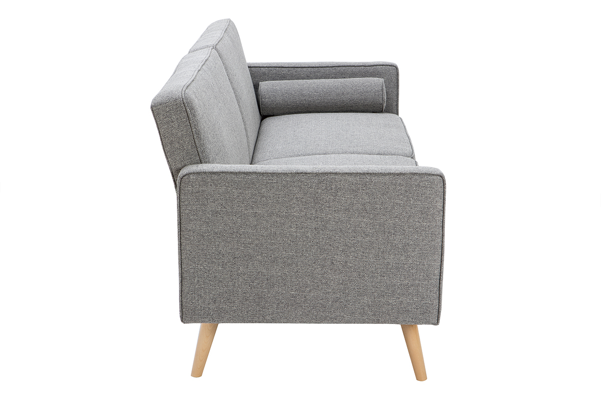 Canap� convertible scandinave 3 places en tissu gris clair et bois clair MOORE