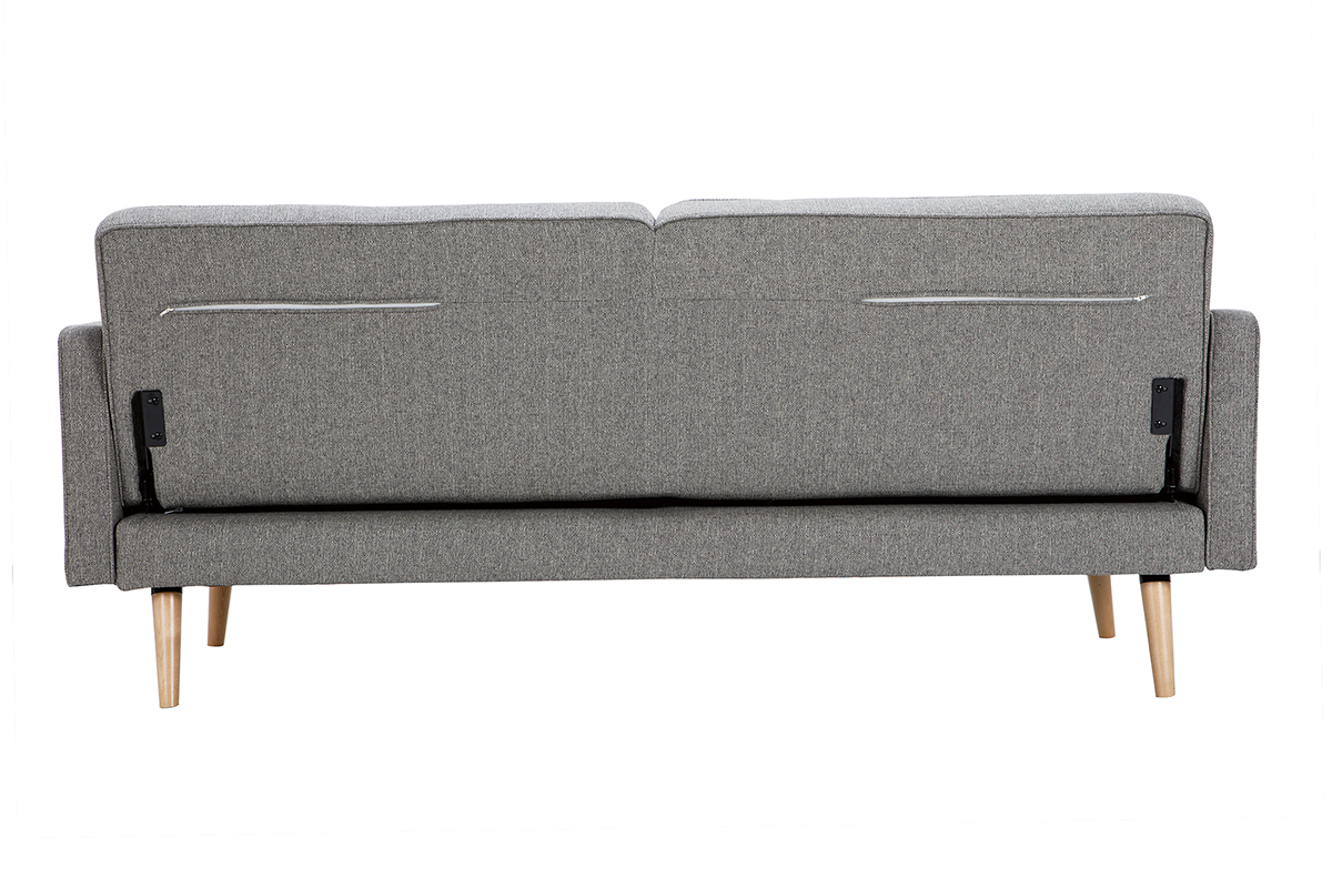 Canap� convertible scandinave 3 places en tissu gris clair et bois clair MOORE